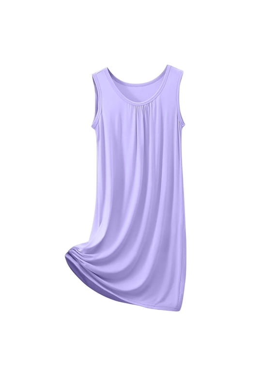Sleeveless Nightgowns for Women Soft Cotton Casual Solid Color Round Neck House Dress Short Sleeve Night Gowns Loose Fit Plus Size Sleepwear