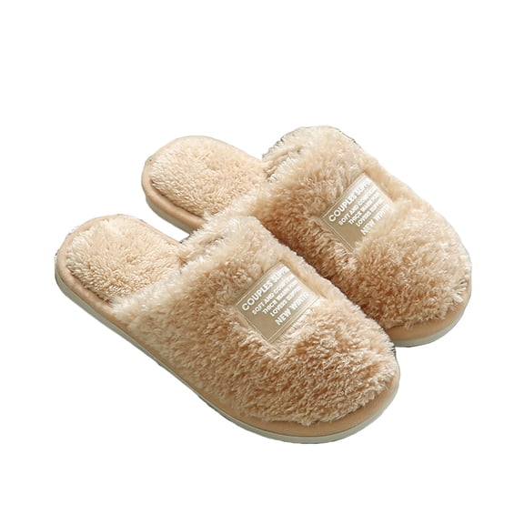 Taqqpue Slippers for Women Winter Couple Home Shoes Transparent Plastic Label Concise Home Women's Cotton Slippers, Warm Cotton Slippers Soft Bottom Mute Non-slip