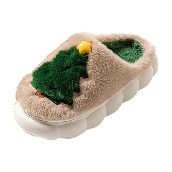 Taqqpue Slippers for Women Indoor Christmas House Slippers Winter Bedroom Warm Fuzzy Arch Support Slippers