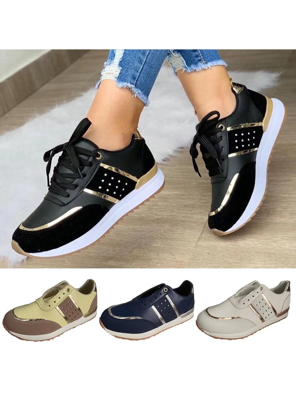 Sneakers for Women Walking Shoes Round Thick Sole Low Top Stitching Outdoor Sports Lace-up Comfortable Casual Shoes
