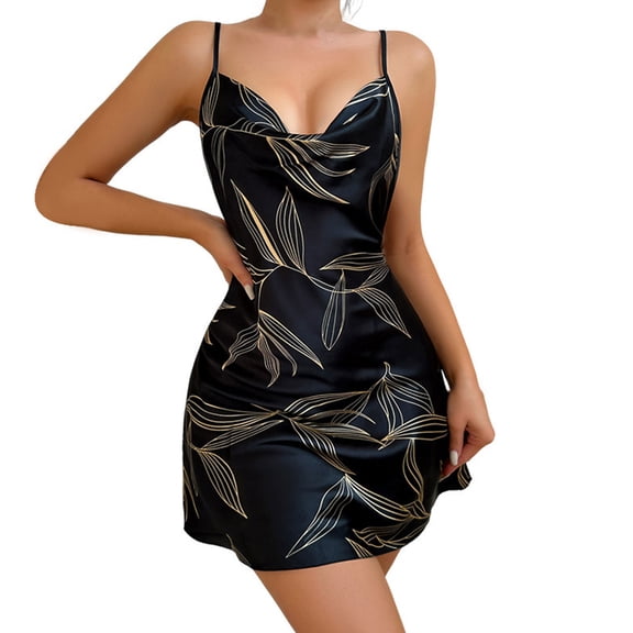 Taqqpue Stain Nightgowns for Women Casual Printed V Neck Sleeveless Full Slip Chemise Sleepwear Loose Fit Flowy Knee Length A Line Mini Sleepshirt Sleep Dress