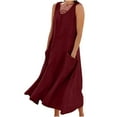 thumbnail image 1 of Taqqpue Summer Cotton Linen Long Dress for Women Solid Color Sleeveless Boho Flowy Dresses Plus Size Loose Comfy Dress with Pockets, 1 of 4
