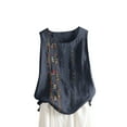 thumbnail image 1 of Taqqpue Summer Cotton Linen Tank Tops for Women Casual Solid Color Crew Neck Buttons Sleeveless Shirts Loose Fit Trendy Cute Floral Print Embroidered Blouse Tops, 1 of 3