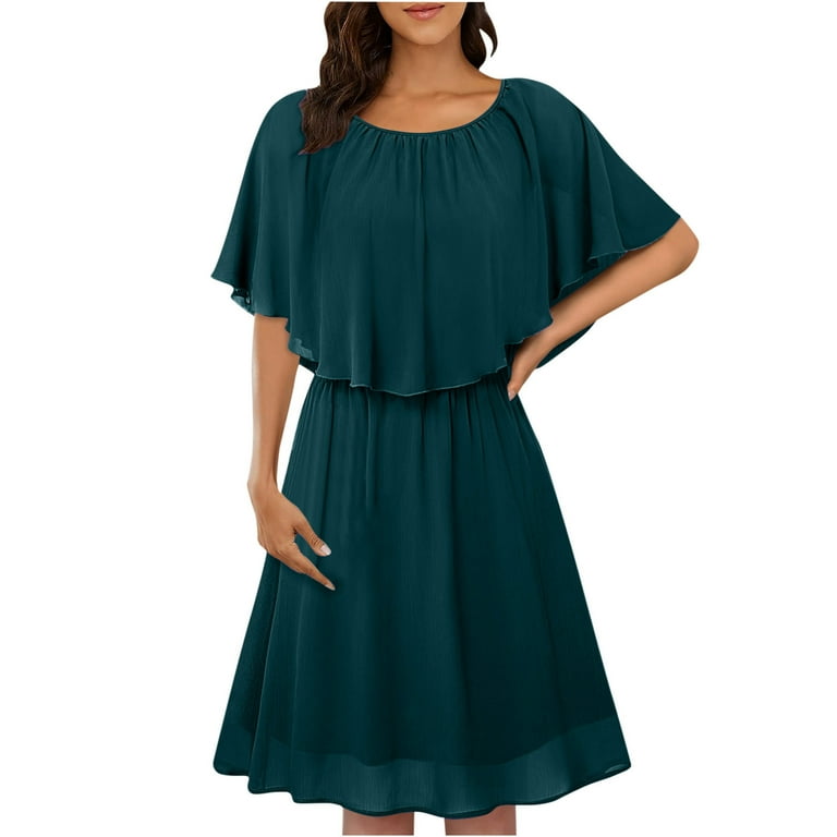 Chiffon Sleeveless Solid Color Knee Length Round Neck Vacation Dresses Chiffon Sleeveless Solid Color Knee Length Round Neck Vacation Dresses