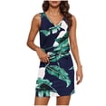 thumbnail image 1 of Taqqpue Summer Dresses for Women Casual Tropical Print V-Neck Sleeveless Bandage Sundresses Loose Drawstring Tank Dress Vacation Beach T Shirt Dresses, 1 of 8