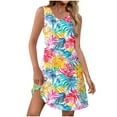 thumbnail image 1 of Taqqpue Summer Dresses for Women Floral Printed Loose Casual V Neck Sleeveless Sundresses Knee Length Vacation Beach Tank Dress Flowy Swing A Line Plus Size Midi Dresses, 1 of 7