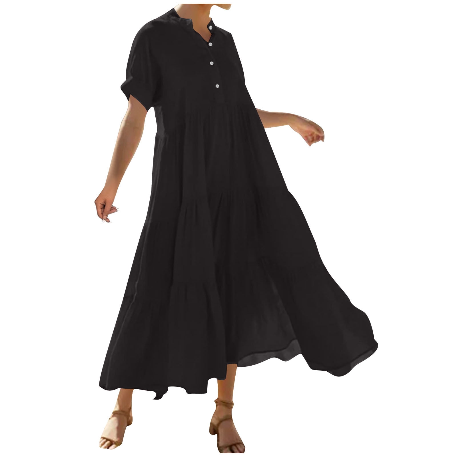 Taqqpue Summer Plus Size Dresses for Women Casual Loose Black V Neck ...