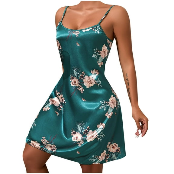 Taqqpue Summer Satin Nightgowns for Women Babydoll Lingerie Slip Dress Sleepwear V Neck Nighty Chemise Casual Short Skirt Chic Sleepshirts Leisure Nightwear