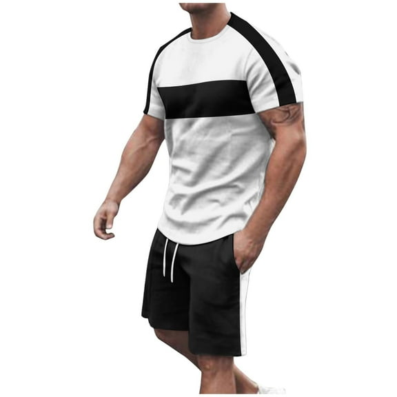 Taqqpue Summer Set for Men 2 Piece Outfits Plus Size Crew Neck Short Sleeve T-Shirts and Drawstring Shorts Casual Athletic Sets S-5XL