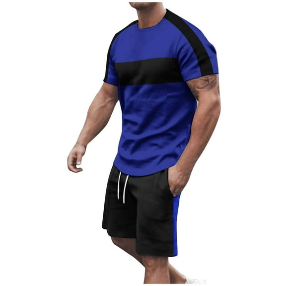 Taqqpue Summer Set for Men 2 Piece Outfits Plus Size Crew Neck Short Sleeve T-Shirts and Drawstring Shorts Casual Athletic Sets S-5XL