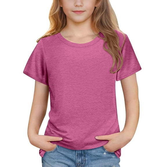 Taqqpue Summer Tops for Kids Short Sleeve Casual Basic Solid T Shirts Loose Fit Workout Outfit Tee Round Neck Cotton Shirt for Boys Girls 3-14Y