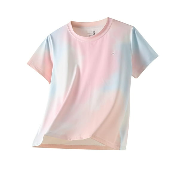 Taqqpue Summer Tops for Teens Short Sleeve Casual Basic T Shirts Loose Fit Workout Outfit Tee Round Neck Tie Dye Shirt 4-15 Years