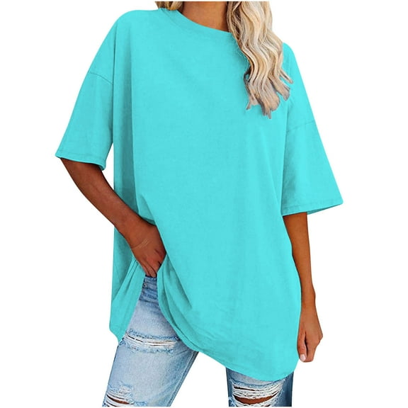 Taqqpue Summer Tops for Women Crew Neck Half Sleeve Oversized T Shirt Casual Loose Solid Basic Tops Stylish Tunic Blouse Tee 2025