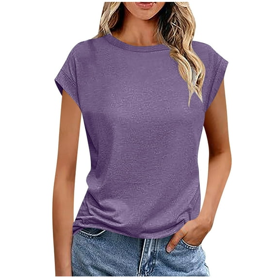 Taqqpue Summer Tops for Women Short Sleeve Crew Neck Casual T Shirts Solid Color Trendy Fashion Shirts Loose fit Beach Vacation Outfits