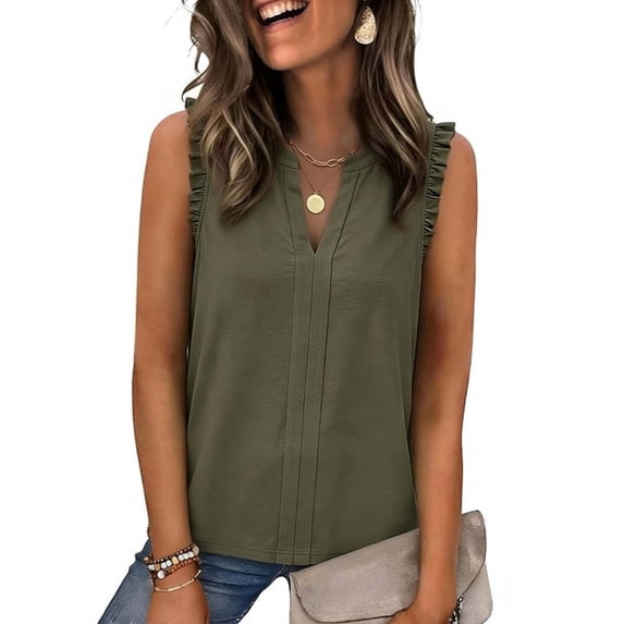 Taqqpue Summer Tops for Women Sleeveless V Neck Tshirt Beach Vacation Plus Size Tees Shirt Loose Fit Casual Tank Tunic Blouse