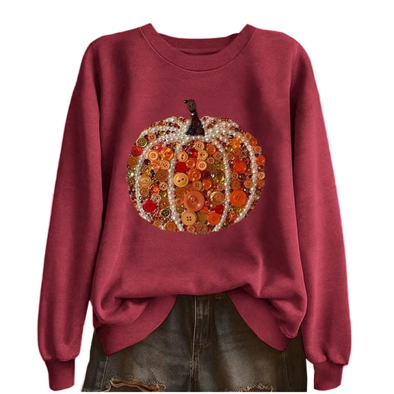 Taqqpue Sweatshirt for Women Fall Crewneck Pumpkin Pullovers Loose Fit Halloween Thanksgiving Long Sleeve Shirt Tops