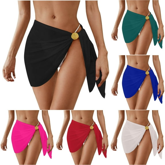 Taqqpue Swimsuit Coverups for Women Solid Color Sarong Beach Bikini Wrap Sheer Short Skirt Chiffon Scarf for Swimwear