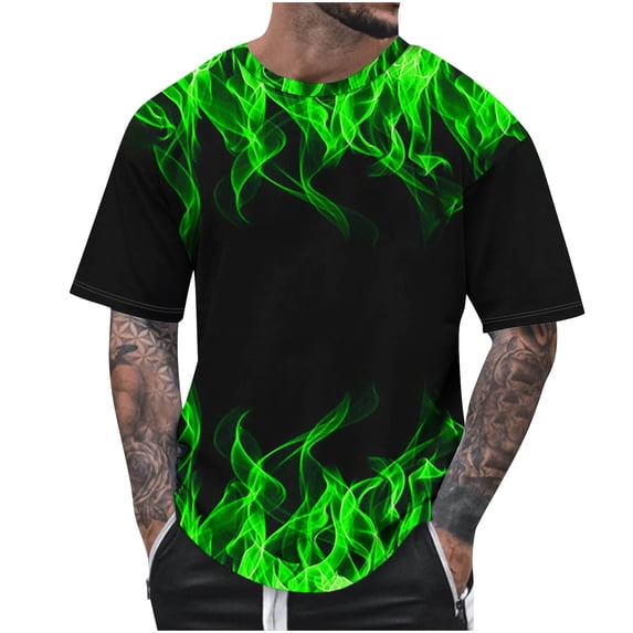 Taqqpue T-Shirts for Men Short Sleeves 3D Flame Print Hip Hop Shirt Round-Neck Slim Sport Fitness Casual Pullover Tops