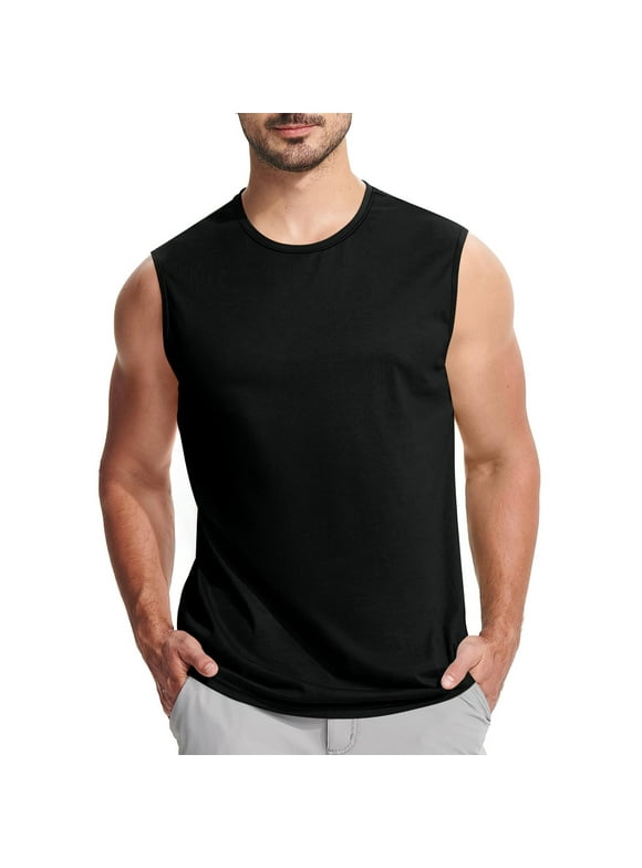 T Shirts for Men Sleeveless Crew Neck Casual Shirts Lightweight Soft Fit Classic Summer Solid Athletic Tee Tops S-4XL