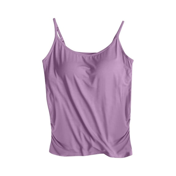 Taqqpue Tank Top for Women with Built in Bra,Women's Basic Double Lined Scoop Neck Tank Tops Summer Solid Color Sleeveless Outfits Beach Vacation Shirts for Women