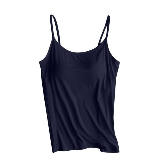 Taqqpue Tank Top for Women with Built in Bra,Women's Basic Double Lined Scoop Neck Top Camisole Adjustable Undershirt Sexy Going Out Shirts Summer Solid Color Sleeveless Cami Shirts