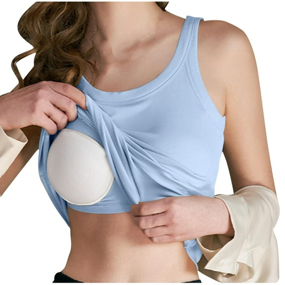 Taqqpue Tank Tops for Women with Built in Bra Cotton Casual Scoop Neck Sleeveless Tee Basic Workout Top Camisole Undershirt Summer Padded Yoga Shirt