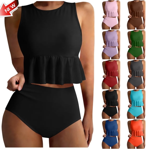 Taqqpue Tankini Swimsuits for Women High Waisted Bikini Sets Plus Size Two Piece Bathing Suits Tummy Control Swimwear