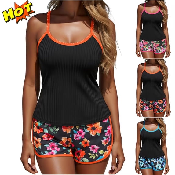 Taqqpue Tankini Swimsuits for Women Plus Size Tummy Control Two Piece Bathing Suits Flowy Swim Tops with Boy Shorts