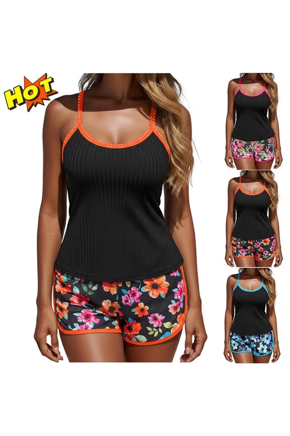 Tankini Swimsuits for Women Plus Size Tummy Control Two Piece Bathing Suits Flowy Swim Tops with Boy Shorts