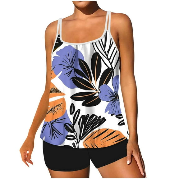 Taqqpue Tankini Swimsuits for Women Two Piece Tummy Control Swimsuits Flowy Blouson Floral Swim Tank Top with Boyshorts S-2XL