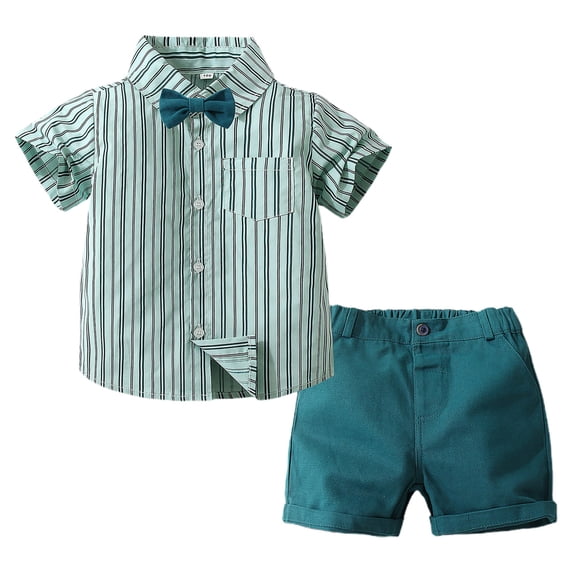 Taqqpue Toddler Baby Boy Clothes Summer Outfits 2 Pack Set Cotton Striped Short Sleeve T-Shirt and Shorts Set Boy Clothes Outfits Sets 3-9Y