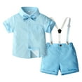 thumbnail image 1 of Taqqpue Toddler Baby Boy Outfits 2 Pack Sets Boys Suits Gentleman Short Sleeve Button Shirts+Bowtie+Suspender Shorts Formal Clothes (12M-6T), 1 of 9