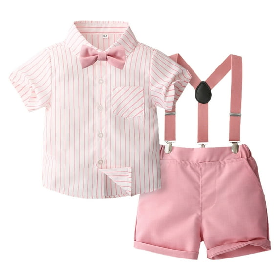 Taqqpue Toddler Baby Boy Outfits Boys Suits 2-Pack Sets Gentleman Short Sleeve Button Shirts+Bowtie+Suspender Shorts Formal Clothes (12M-6T)