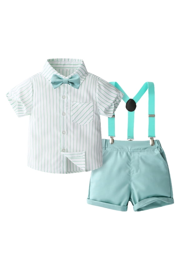 Toddler Baby Boy Outfits Boys Suits 2-Pack Sets Gentleman Short Sleeve Button Shirts+Bowtie+Suspender Shorts Formal Clothes (12M-6T)