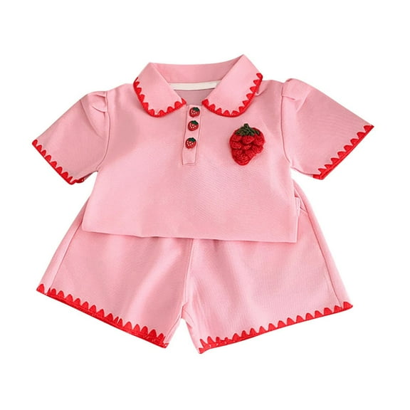 Taqqpue Toddler Baby Girls 2 Piece Clothes Outfits Kids Cotton Summer Short Sleeve Strawberry Casual T-Shirt Top and Shorts Set (1-10Y)