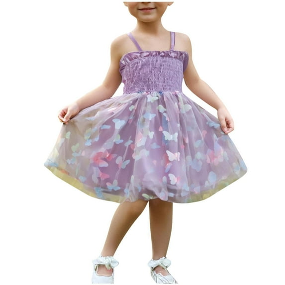 Taqqpue Toddler Baby Girls Butterfly Birthday Dress Sleeveless Tulle Dress Christening Formal Wedding Party Tulle Dresses Photo Shoot 1T-5T