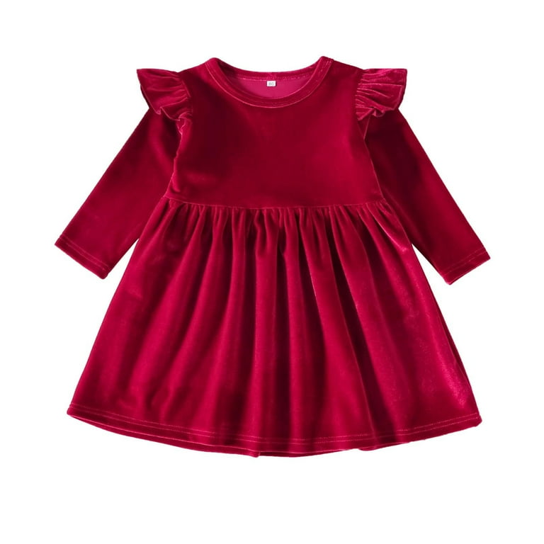 Taqqpue Toddler Baby Girls Velvet Long Sleeve Dress Ruffle