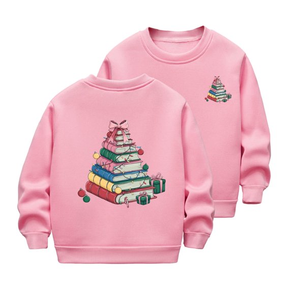 Taqqpue Toddler Boys Girls Fleece Christmas Sweatshirts Kid Funny Xmas Print Long Sleeve Crewneck Pullover Tops Fall Clothes Ugly Christmas Sweater Shirt for Girls 2-12 Years