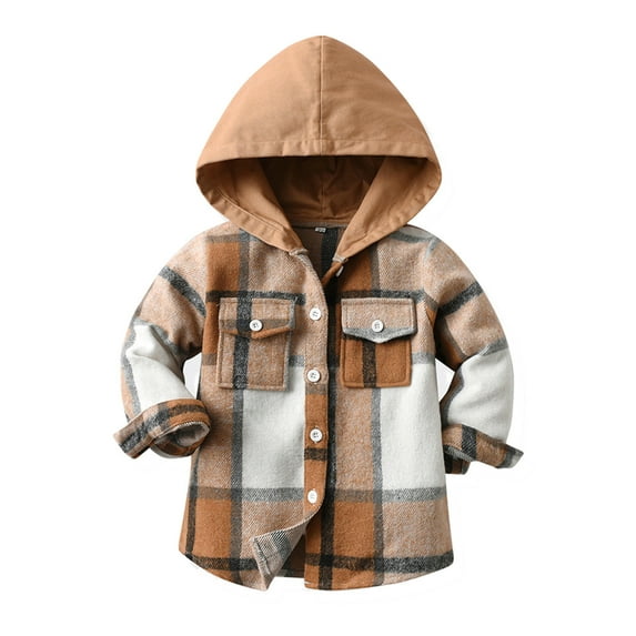 Taqqpue Toddler Girls Boys Flannel Button Down Hooded Plaid Shirt Jacket Baby Long Sleeve Hoodie Shacket Tops Coat Outwear Fall Hooded Clothes Size 3M-6T