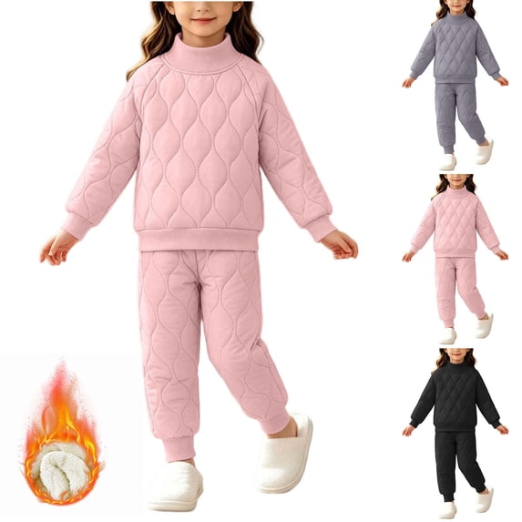 Taqqpue Toddler Girls Solid Color Sweatshirt Casual Pants Set 0-10T | Long Sleeve Crewneck Pullover Tops + Joggers,Girls Sweatsuits, Cute 2Pcs Infant Fall Winter Keep Warm Fleece Outfits for Kids
