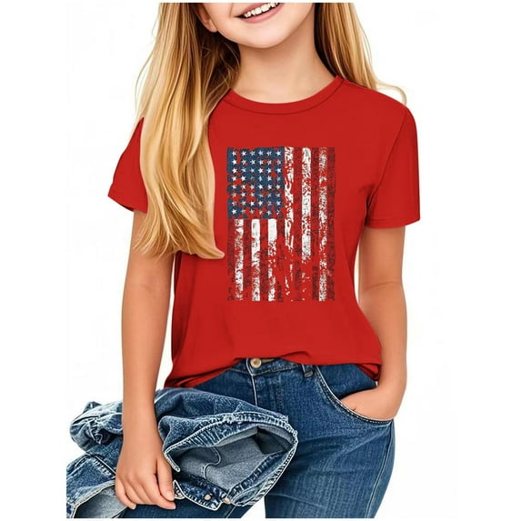 Taqqpue Toddler Kids American Flag Shirt 4th of July T Shirt Casual Cotton Short Sleeve Patriotic Tees for Girls Boys 2-13 Years