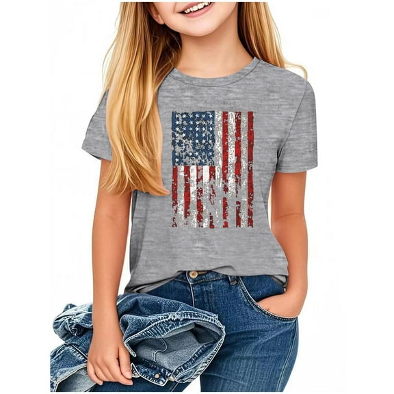 Taqqpue Toddler Kids American Flag Shirt 4th of July T Shirt Casual Cotton Short Sleeve Patriotic Tees for Girls Boys 2-13 Years