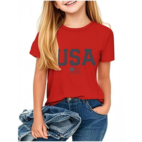 Taqqpue Toddler Kids American Flag Shirt 4th of July T Shirt Casual Cotton Short Sleeve Patriotic Tees for Girls Boys 2-13 Years