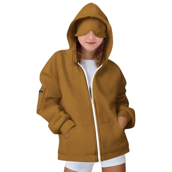 Taqqpue Travel Hoodie with Eye Mask,Teen Girls Comfrt Airplane Mode Zip Up Hoodies Fall Winter Girls Boy Oversized Sweatshirt with Pocket