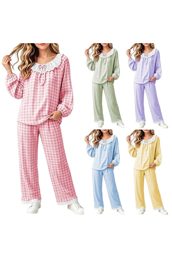Tween Girls 2 Piece Outfits Round Neck Long Sleeve Top and Wide Leg Pants Kids Clothing Set Size 2-17 Years