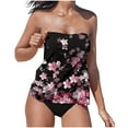 thumbnail image 1 of Taqqpue Two Piece Bandeau Tankini Swimsuits for Women Loose Blouson Swim Top with Bikini Bottom Tummy Control Bathing Suits Floral Strapless Swimwear Beach vacation clothes, 1 of 3