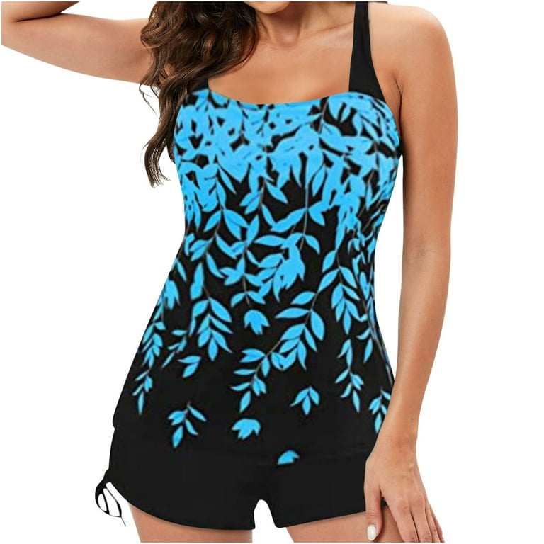 Taqqpue Two Piece Tankini Swimsuits for Women Tummy Control Flowy Bathing Suit Womens Athletic Swimwear Long Torso Tank Top with Sports Bra and Boyshorts Walmart