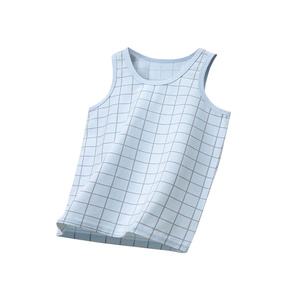 Taqqpue Unisex Boys Girls Summer Tank Tops Soft Cotton Round Neck Sleeveless Athletic Undershirt Checked Print T-Shirts Casual Basic Cami Top for Kids 2-14 Years