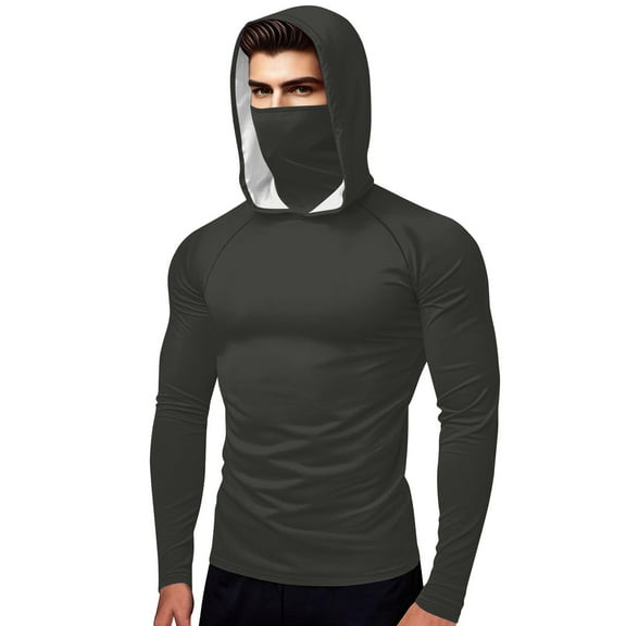 Taqqpue Unisex Sun Protection Hoodie Shirt Casual Solid Color UPF 50+ Long Sleeve UV SPF T-Shirts Ice Silk Sunscreen Cool Sun Protection Tops with Face Mask for Women Men