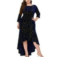 thumbnail image 1 of Taqqpue Wedding Guest Dresses for Women Plus Size Velvet Dress Fall Winter Long Sleeve Round Neck High-Low Hem Midi Dress Formal Maxi Dress Evening Party Cocktail Dress, 1 of 6